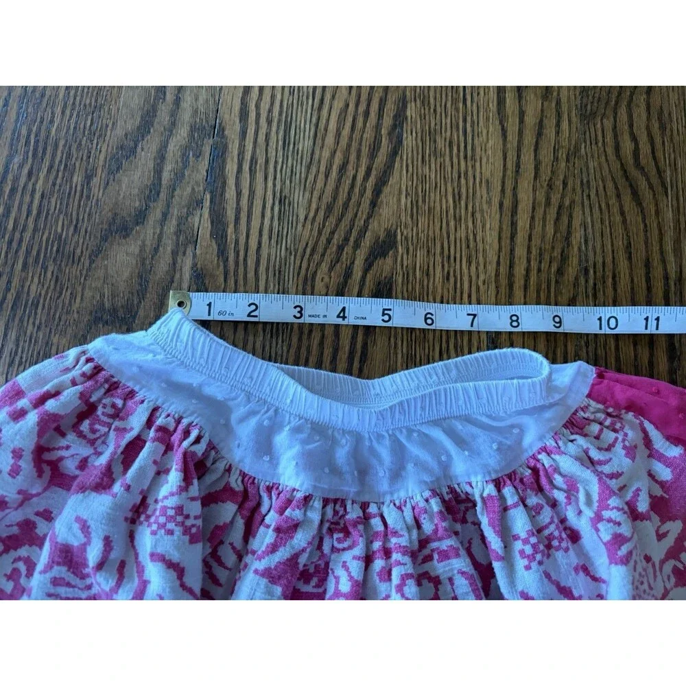Persnickety Pink Cotton‎ Linen Garden Party Reversible Skirt Size 7 Panel Boho